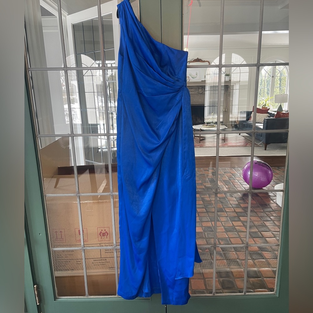 Aidan Mattox one shoulder draped gown